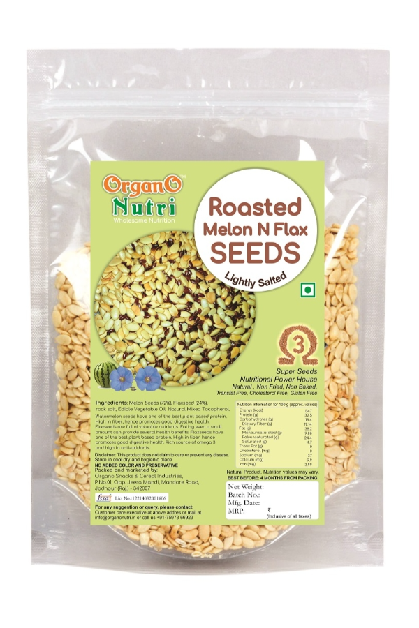 OrganoNutri Roasted Melon N Flax Seeds | Lightly Salted | 900g | Premium Roasted for Eating